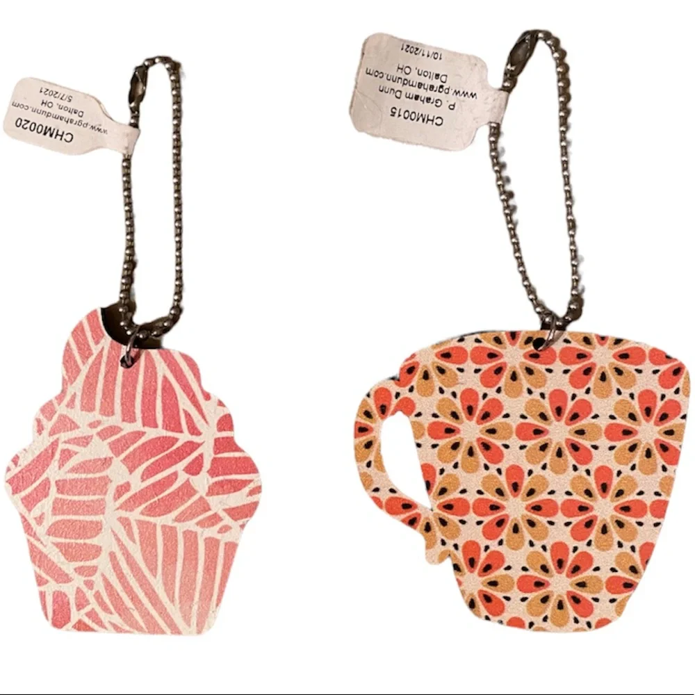 Statement Bag Charms Keychains Retro Life Coffee Cupcakes Set of 2 Whimsical Fun